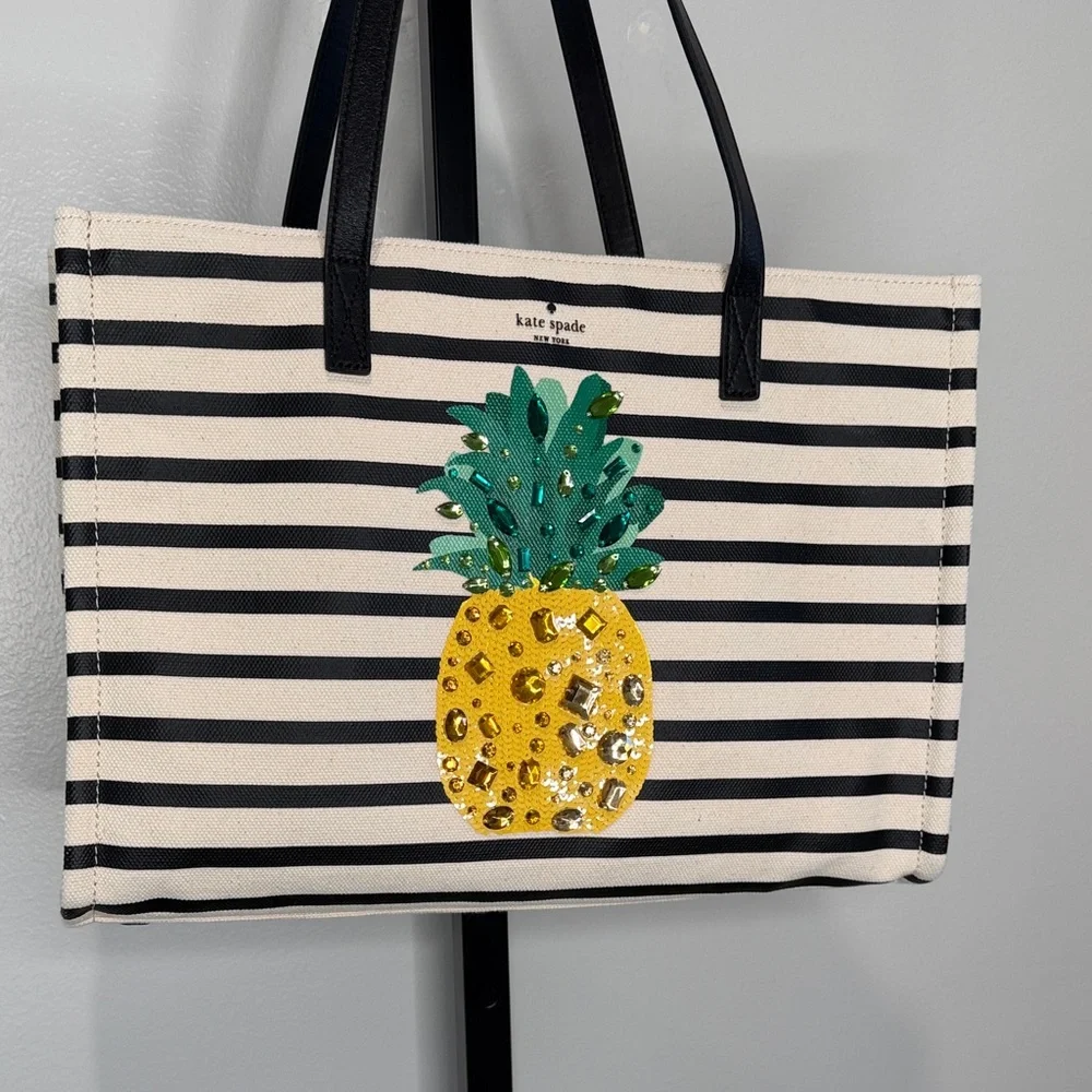 Kate Spade New York By The Pool Pineapple Embellished Canvas Tote and Wristlet